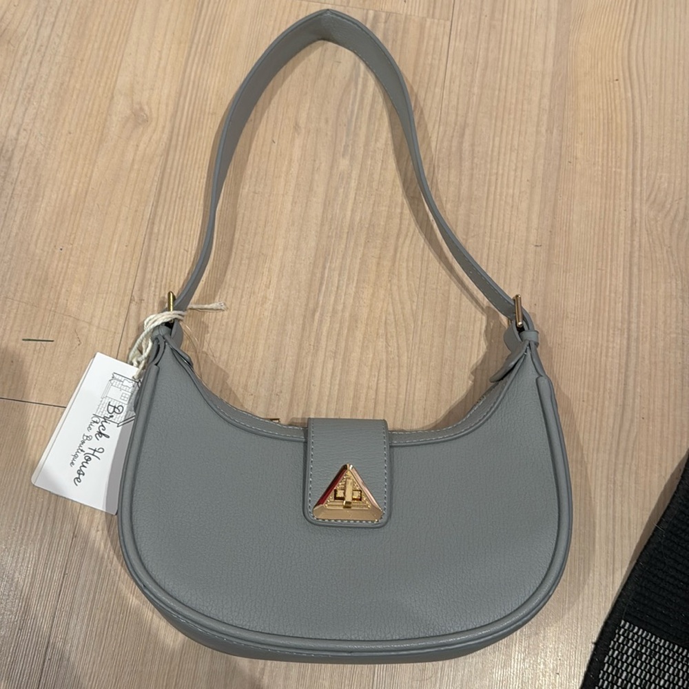 Gray twist lock hobo bag